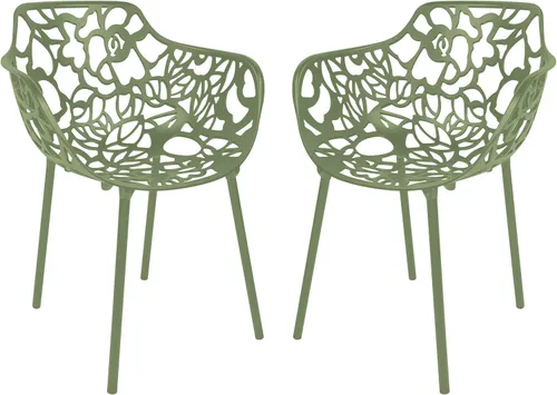 Vista 16 de LeisureMod Devon Collection - Sillas con brazos de comedor forestales, de aluminio para interiores y exteriores, apilables, para comedor, sala
