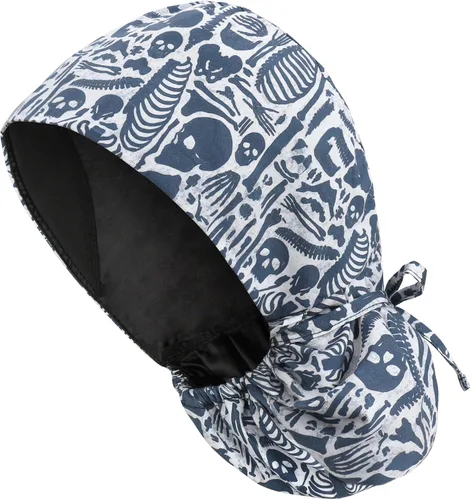 Vista 40 de QBA Gorra de trabajo ajustable con botón, gorro forrado de satén, gorro de trabajo de algodón, banda elástica para atar en la espalda, unisex