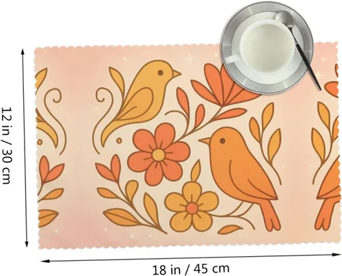 Vista 2 de Rectangular Placemats Set of 4, Heat Resistant Abstract Flowers Printed Kitchen Dining Table Mats