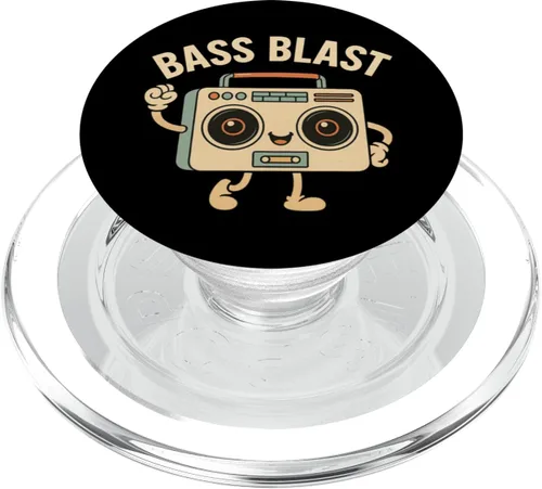 Vista 7 de Bass Blast. Retro Boombox Style, Vintage. PopSockets Adhesive PopGrip