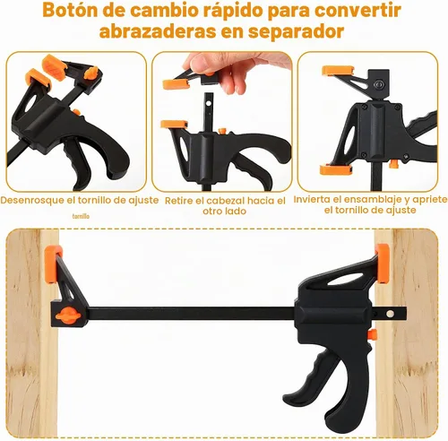 Vista 4 de Paquete de 12 abrazaderas de barra de 4 pulgadas para carpintería, abrazaderas de agarre rápido, abrazadera de trinquete con una mano, mini