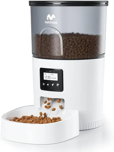 Vista 11 de IMIPAW Alimentadores automáticos para gatos, dispensador de alimentos secos para gatos con temporizador de 3 litros, fuente de alimentación doble