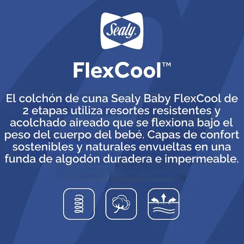 Vista 12 de Colchón de cuna Sealy Baby Flex Cool de 2 etapas transpirable con ajuste para cama de niño, funda de algodón transpirable y resistente al agua, 204