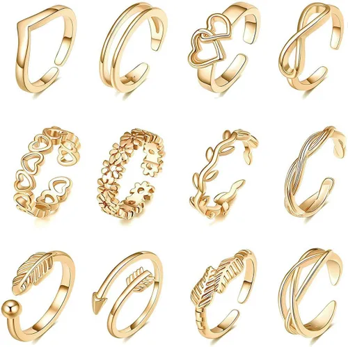 Vista 4 de Juego de 28 anillos apilables para nudillos para mujer, estilo bohemio, retro, gótico, punk, vintage, anillos dorados para hombres, anillos huecos