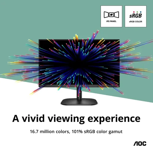 Vista 3 de AOC 24B2XH - Monitor IPS Full HD de 24 pulgadas, entradas HDMI y VGA ultradelgadas de 3 lados y sin marco, modo Lowblue, compatible con VESA, negro