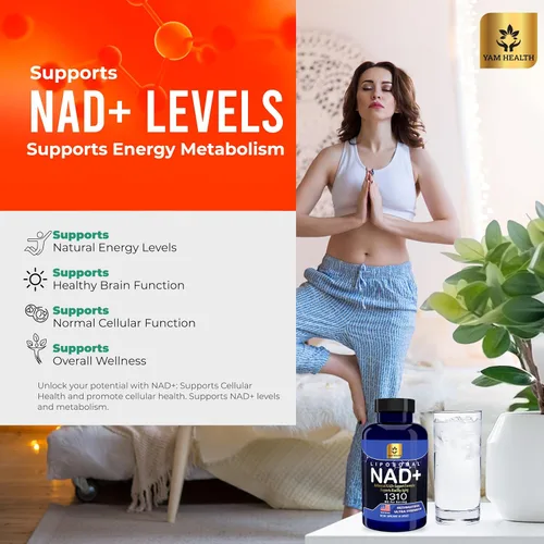 Vista 5 de NAD+ liposomal 1310mg con resveratrol y niacina (vitamina B3) para apoyo energético y celular, suplemento antioxidante, vegano, sin OMG, 60 cápsulas