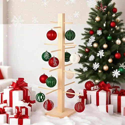 Vista 14 de Árbol de exhibición de adornos navideños de 32 pulgadas, centros de mesa para mesas, soporte para árbol de adornos de mesa, árbol artificial de mesa