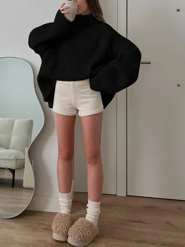 Vista 4 de LILLUSORY Suéter grueso de gran tamaño con cuello alto para mujer, suéter largo de punto de cachemira, suéter de otoño a la moda 2024
