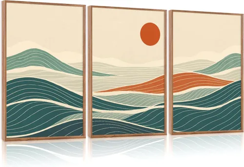 Vista 60 de CHDITB Juego de arte abstracto en lienzo enmarcado moderno para pared, ilustraciones contemporáneas para decoración del hogar, pintura de pared