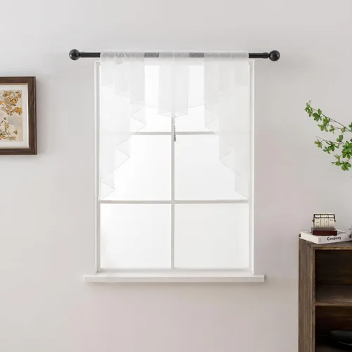 Vista 7 de PearAge Cortinas traslúcidas con cenefa para sala de estar, cenefa para ventanas de granja, cortinas festoneadas a medida con bolsillo para barra