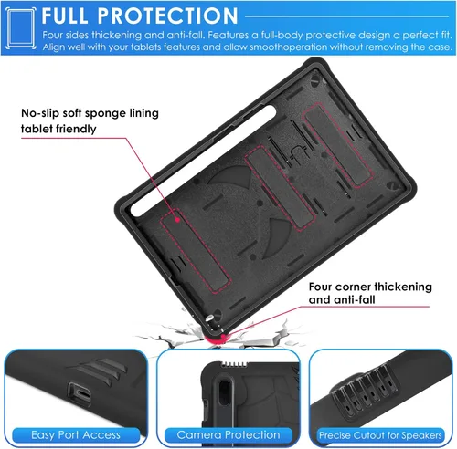Vista 4 de DETUOSI Funda para tablet Samsung Galaxy Tab S7 FE 5G, S8 Plus, S7 Plus, 12.4 pulgadas, funda protectora resistente para niños con soporte plegable