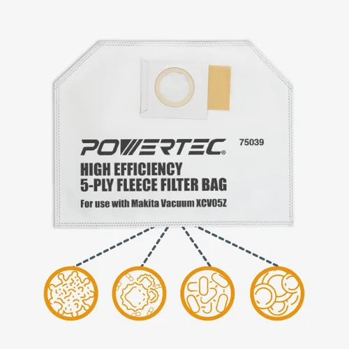 Vista 5 de POWERTEC XCV05 Bolsas de filtro para Makita 10PK, 161471-7 bolsas de repuesto para aspiradora Makita XCV05Z, XCV05ZX, XCV09, XCV10 para mochila