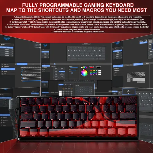 Vista 9 de AULA WIN60 HE MAX - Teclado mecánico 60% para juegos con cable, interruptores magnéticos de efecto Hall intercambiables en caliente, modo de disparo