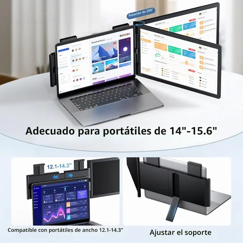 Vista 6 de Extensor de pantalla para portátil, extensor de monitor portátil de 15.6