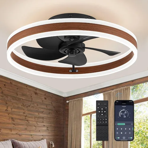 Vista 14 de LEDIARY Ventiladores de techo de perfil bajo con luces, ventilador de techo moderno de montaje al ras y control remoto, ventiladores de techo LED