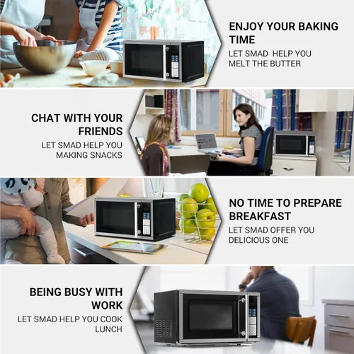 Vista 6 de Smad 0.7 pies cúbicos Horno de microondas pequeño para espacios pequeños, microondas mini con 6 menús automáticos y bloqueo para niños, horno