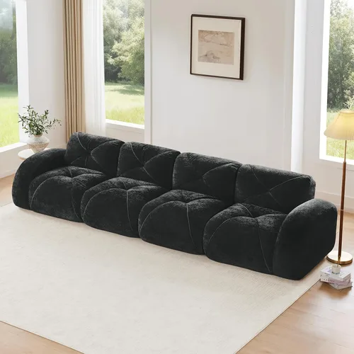 Vista 24 de Sofás modulares modulares de 110.6 pulgadas para sala de estar, sofá moderno de terciopelo sin hueso, no requiere montaje, cómodo sofá sin hueso