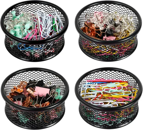 Vista 8 de Soporte de clip de papel para escritorio, soportes de clip, soportes de malla para clips de papel de metal, organizador dispensador para carpeta