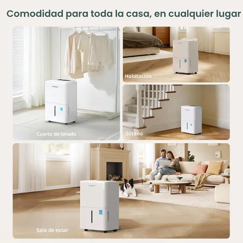 Vista 8 de Kesnos Deshumidificador Energy Star 2025 de 30 pintas para espacios de hasta 2500 pies cuadrados, deshumidificador silencioso para el hogar