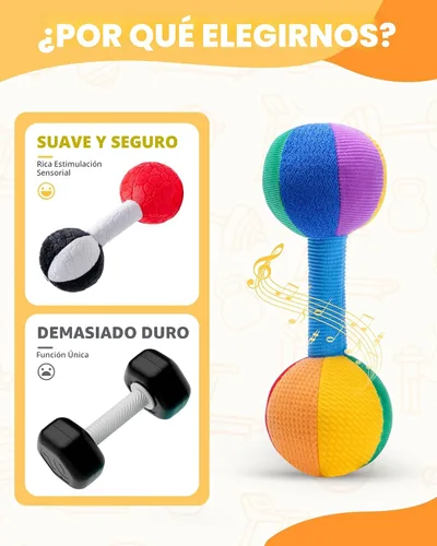 Vista 5 de Jollybaby Juguete de sonajero con mancuernas de felpa suave para bebé, recién nacido de 0 a 3 a 6 meses, sonajeros sensoriales de alto contraste