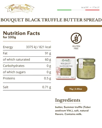 Vista 2 de TartufLanghe Bouquet Mantequilla de trufa negra – Mantequilla gourmet untable hecha con trufa negra italiana, condimento saborizado sin gluten