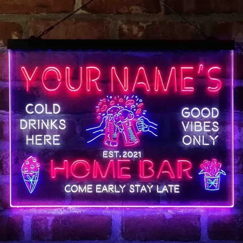 Vista 13 de Tazas de cerveza personalizadas para bar en casa, letrero de luz LED de neón tricolor, nombre personalizado, fecha, texto, cita, fuente verde, rojo