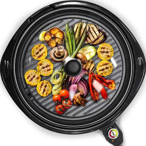Vista 9 de Elite Gourmet EMG-980BX - Parrilla eléctrica redonda para interiores de 14 pulgadas, antiadherente, de calor rápido, tacto fresco, ideal