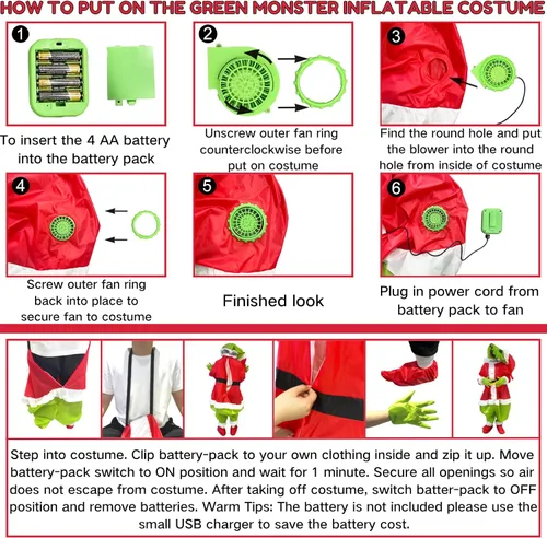 Vista 7 de VIONMI Disfraz inflable para adultos monstruo grande de Navidad verde para hombres divertido disfraz de Halloween Papá Noel cosplay fiesta traje