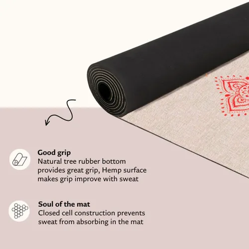 Vista 4 de Shakti Warrior Pro Hemp Mat – Diseñado por artista, tapete antideslizante ecológico de alta calidad, ideal para yoga regular y caliente, pilates