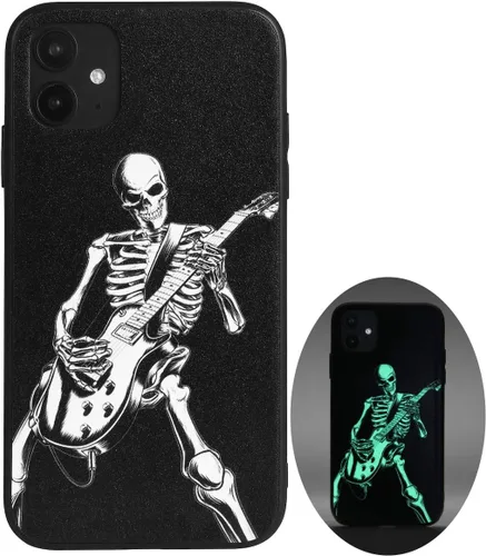 Vista 9 de X spirit Funda genial para iPhone 11, diseño de esqueleto de calavera, estilo gótico atrevido emo luminoso, dedo medio, rock n roll, se ilumina