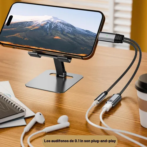 Vista 5 de Adaptador USB C a auriculares y cargador de 0.138 in, adaptador de audio USB C a auxiliar 2 en 1 con carga rápida PD 3.0 de 60 W, chip DAC