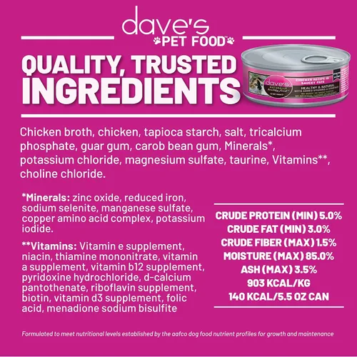 Vista 21 de Dave's Pet Food Grain Free Wet Cat Food (Chicken & Duck Saucey Pate), Naturally Healthy Canned, Added Vitamins & Minerals, Wheat Free, 5.5 oz