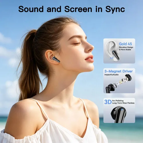 Vista 3 de Auriculares de traducción AI en tiempo real Bluetooth 6.1 Sin suscripción Negro sólido