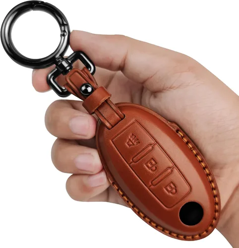 Vista 14 de Tukellen Compatible con llave de Nissan, funda de cuero genuino hecha a mano para Altima Pathfinder Armada Murano Maxima Rogue Infinity Smart Remote