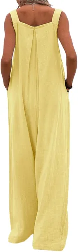 Vista 4 de LWXQWDS Overol de pierna ancha para mujer, sin mangas, con tirantes, holgado, cómodo, holgado, con botones, con bolsillos
