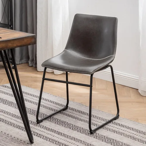 Vista 5 de Roundhill Furniture Aryven - Juego de comedor industrial de 7 piezas con mesa rústica de pino oscuro y 6 sillas de piel sintética, color gris
