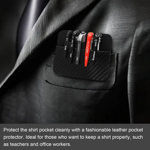 Vista 6 de Protector de bolsillo de cuero para hombres: un protector de bolsillo multiusos para camisas - Protector de bolsillo con patrón de fibra de carbono