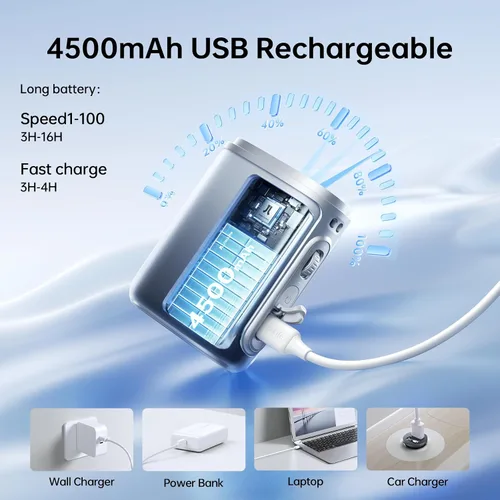 Vista 4 de JISULIFE Ventilador de cuello portátil, 100 velocidades ajustables, enfriamiento de 40000 RPM, mini ventilador personal portátil, recargable por USB