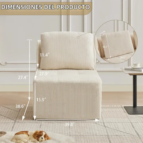 Vista 2 de Sofá modular modular con otomana móvil, sofá de asiento profundo con almohadas, cómodo sofá modular de nube para sala de estar, dormitorio y Blanco