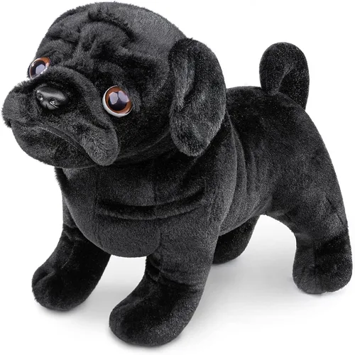 Vista 8 de Juguete de peluche de bulldog negro, realista de 13 pulgadas, animal de peluche de perro Bulldog negro, lindo juguete de peluche para cachorros