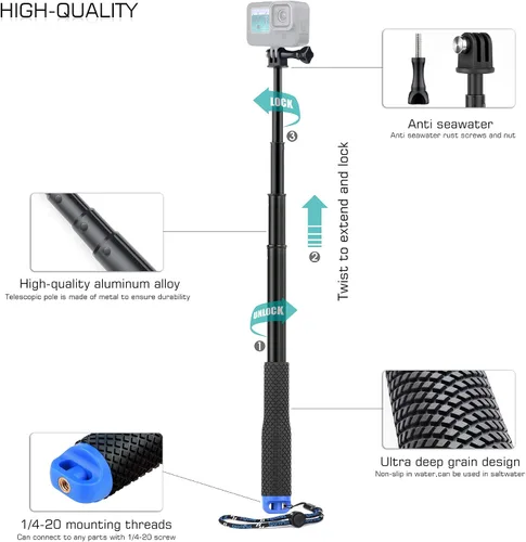 Vista 3 de GEPULY 46 ''impermeable Selfie Stick Underwater Hand Grip para GoPro Azul