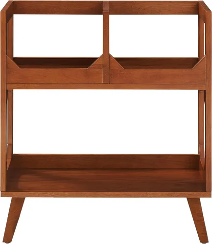 Vista 2 de Crosley Furniture Asheville - Soporte para discos moderno de mediados de siglo, almacenamiento de vinilo, con capacidad para hasta 260 discos, nogal