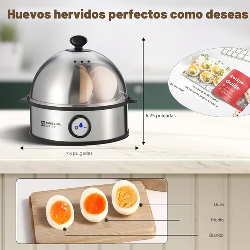 Vista 3 de Annie & Mia Design Cocedor eléctrico para huevos, caldera de huevos de acero inoxidable con capacidad para 7 huevos, 360 W, duro, medio, escalfador