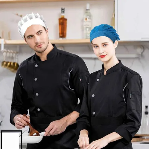 Vista 5 de Paquete de 4 u 8 gorros de chef para cocina, gorra de chef ajustable para servicio de alimentos, redes para el cabello, reutilizables, lavables