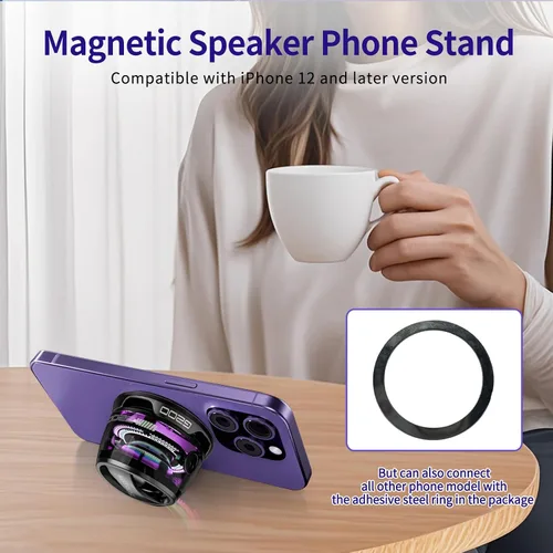 Vista 7 de Altavoz Bluetooth magnético G200 con luz RGB - Mini altavoz Bluetooth portátil, sonido estéreo de rango completo para 7 horas de reproducción, modo