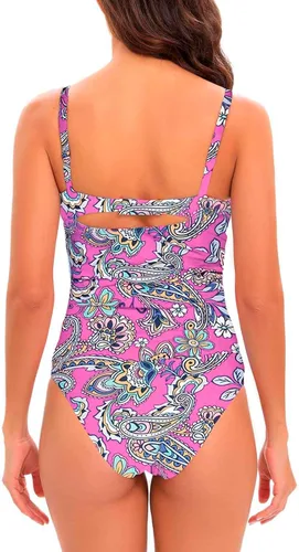 Vista 4 de Traje de baño Individual femenino Smoked Plus V - Collar Mono Bikini novedad Cintura Floral ajustado Bikini bañador