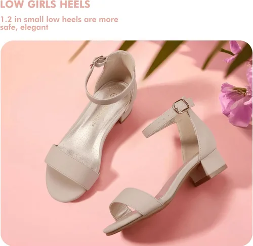 Vista 5 de PANDANINJIA Zapatos de vestir para niñas, sandalias de tacón para niños, correa de tobillo, para boda, fiesta, Phoebe Flower Girl