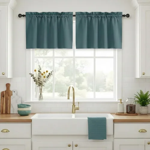 Vista 34 de NICETOWN Cortinas Opacas Cortas - Tratamiento de Ventana con Aislamiento Térmico, Niveles de Cortina Pequeños para Sala de Estar/Cocina, 2 Paneles