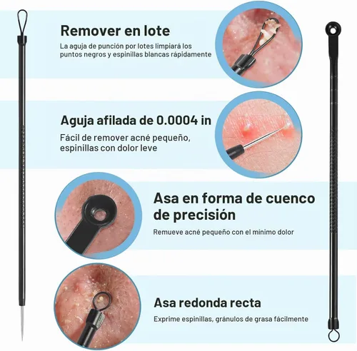 Vista 4 de Herramientas Removedoras de Puntos Negros Kit de Herramientas para Reventar Espinillas, Extractor de Comedones Kit de Eliminación de Acné