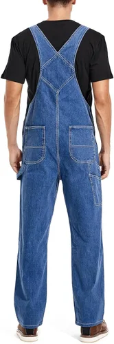 Vista 3 de HISEA Overol de mezclilla para hombre, overol de trabajo con correas ajustables y prácticos bolsillos para herramientas
